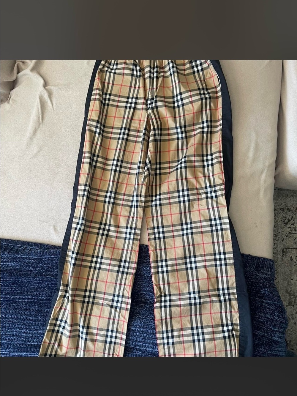 Burberry Beige Tartan Kids Pants with Black Side Panels